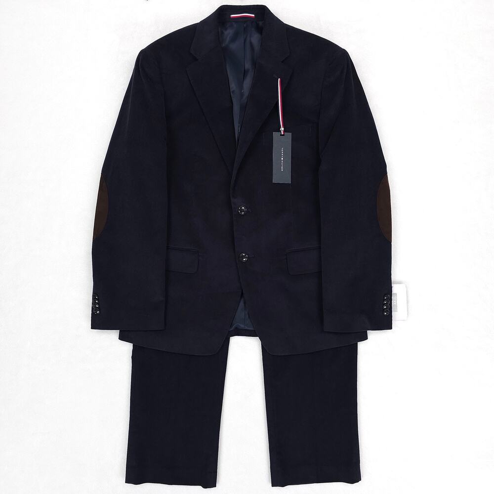 Tommy Hilfiger Mens Modern Fit 2 Piece Suit 40S 33x30 Navy Blue Cotton Corduroy